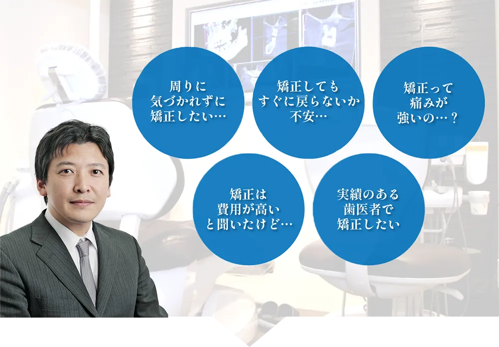 周りに気づかれずに矯正したい… 矯正してもすぐに戻らないか不安… 矯正は費用が高いと聞いたけど… 実績のある歯医者で矯正したい